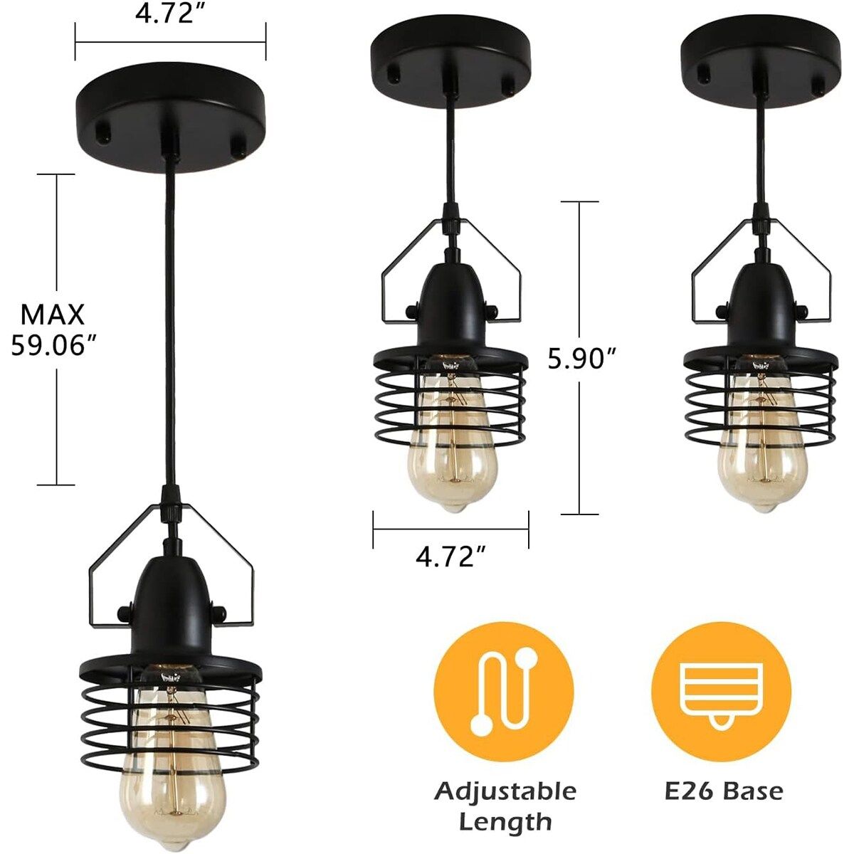 Industrial Black Pendant Light - Metal Cage Island Lighting