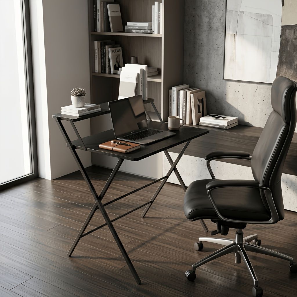 Small Folding Desk with Shelf, No-Assembly Foldable Computer Table for Tight Spaces, Portable Writing Desk for Office Dorm Apartment, Space Saving And Sturdy Metal Frame
