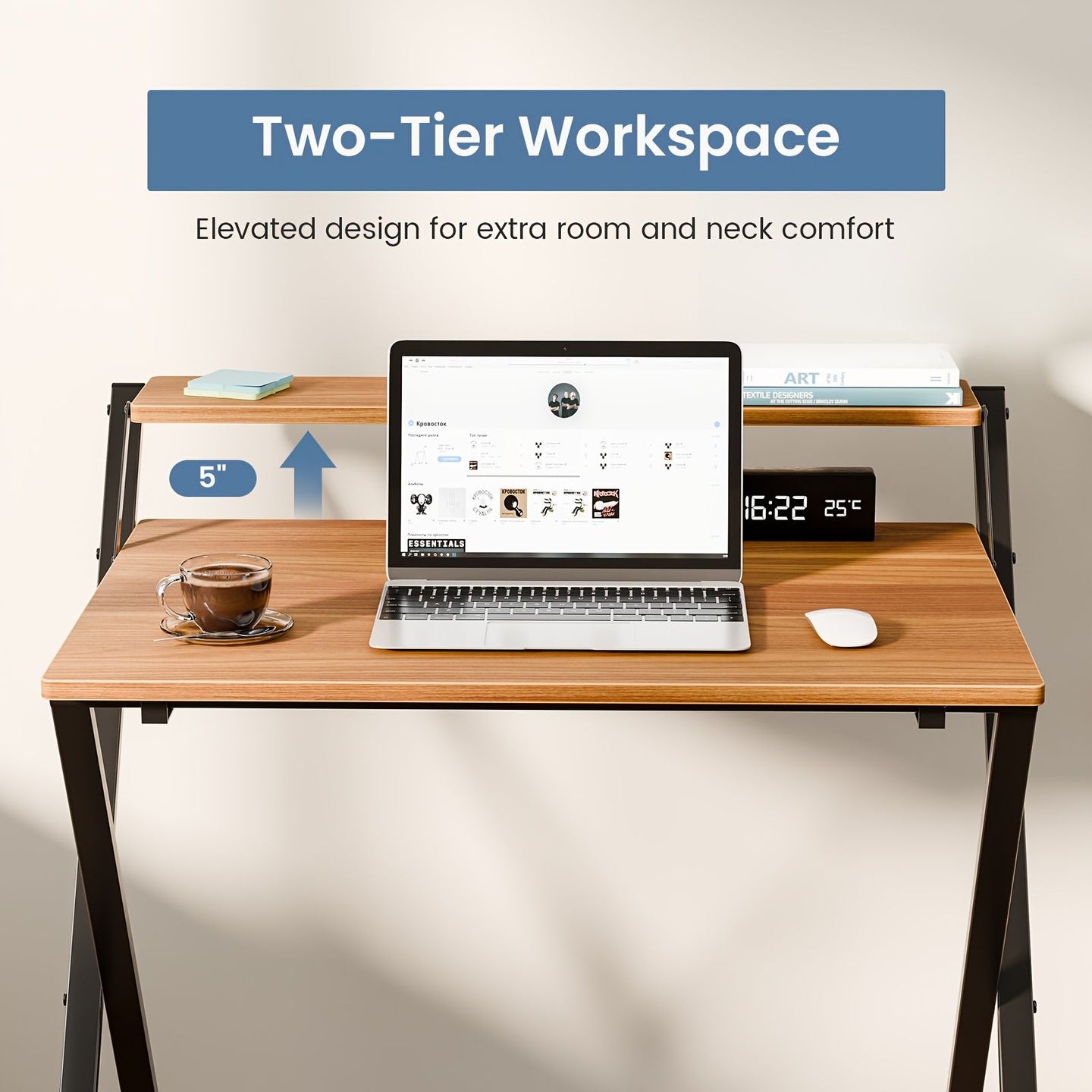 Small Folding Desk with Shelf, No-Assembly Foldable Computer Table for Tight Spaces, Portable Writing Desk for Office Dorm Apartment, Space Saving And Sturdy Metal Frame