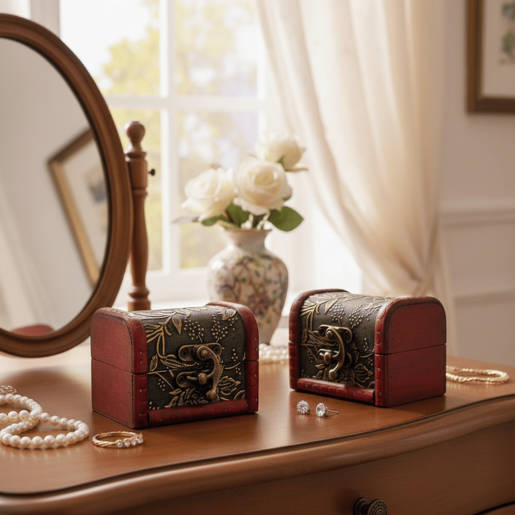 2/8 PCS Vintage Wooden Box Set by Yakimoto – Lockable Lidded Containers for Jewelry, Collectibles & More, Perfect for Wedding Gifts and Table Decor