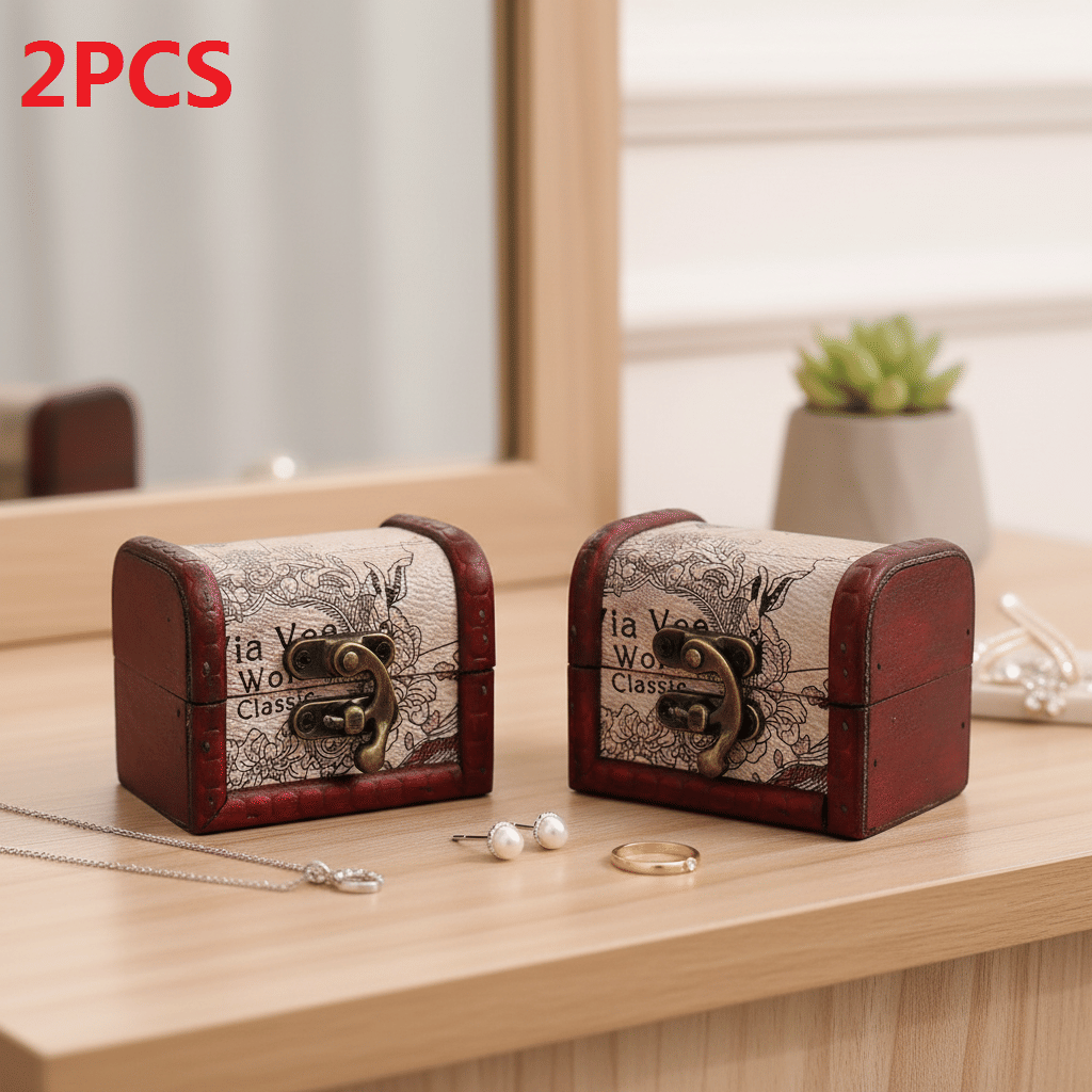 2/8 PCS Vintage Wooden Box Set by Yakimoto – Lockable Lidded Containers for Jewelry, Collectibles & More, Perfect for Wedding Gifts and Table Decor