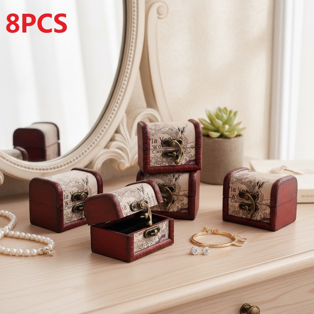 2/8 PCS Vintage Wooden Box Set by Yakimoto – Lockable Lidded Containers for Jewelry, Collectibles & More, Perfect for Wedding Gifts and Table Decor