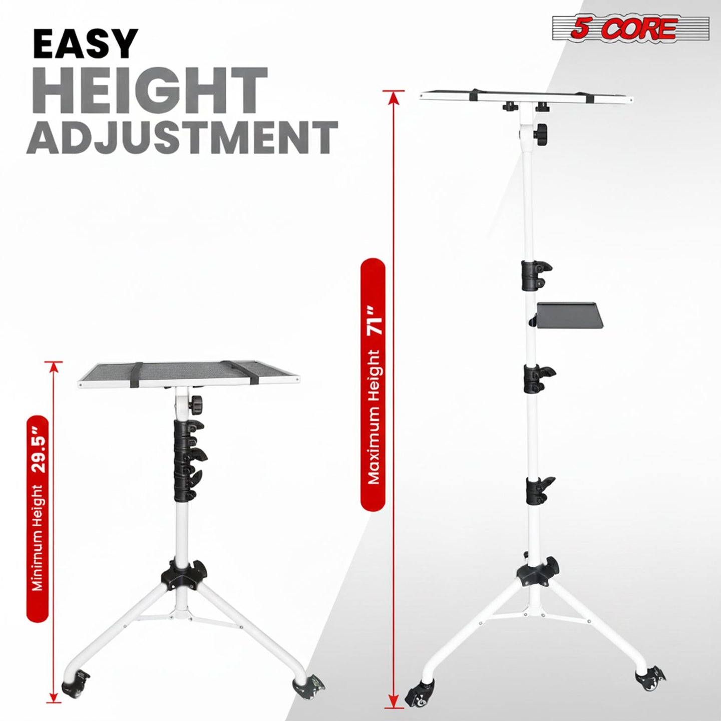 Adjustable Projector Stand Tripod - 71" Portable Laptop Floor Stand with 2 Trays