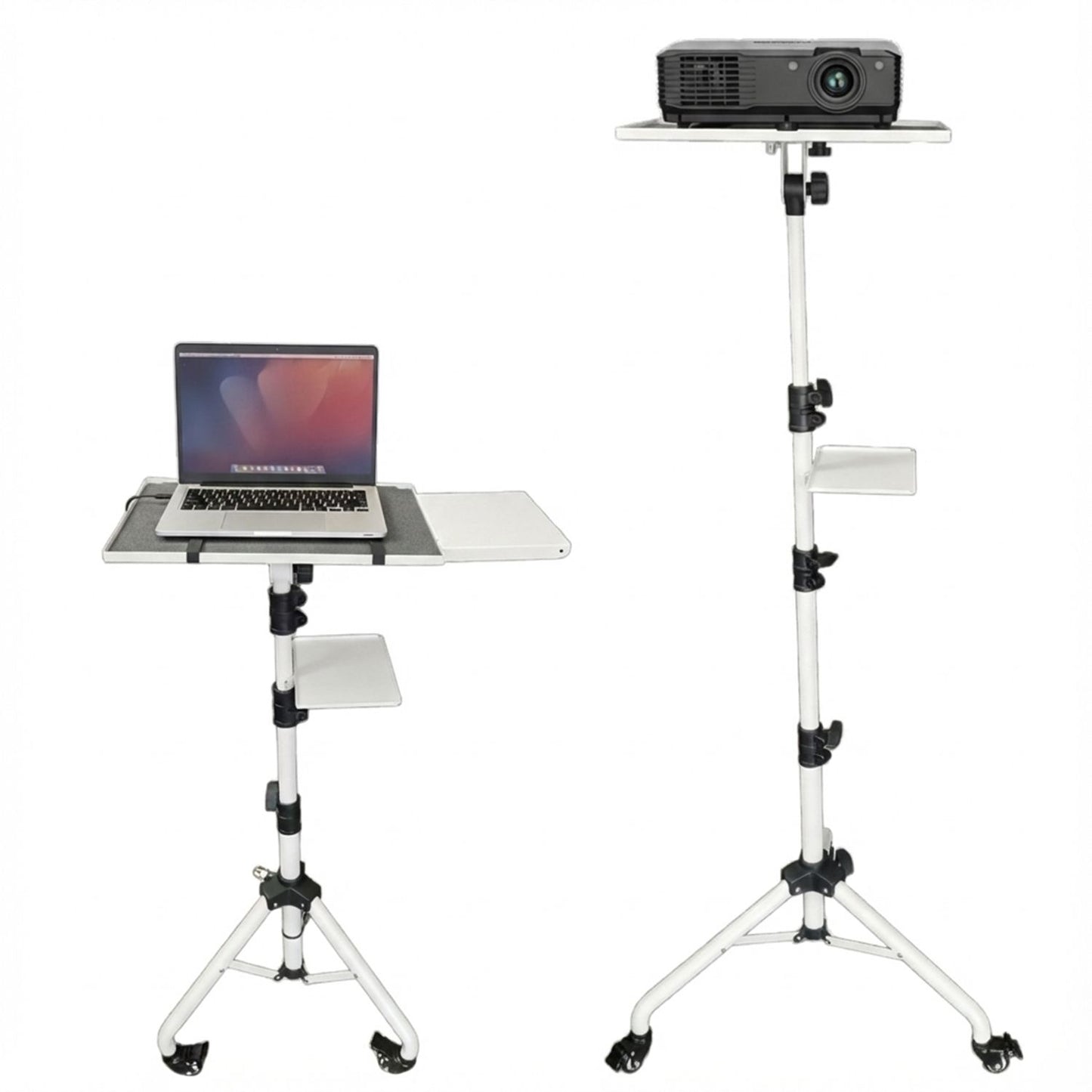 Adjustable Projector Stand Tripod - 71" Portable Laptop Floor Stand with 2 Trays