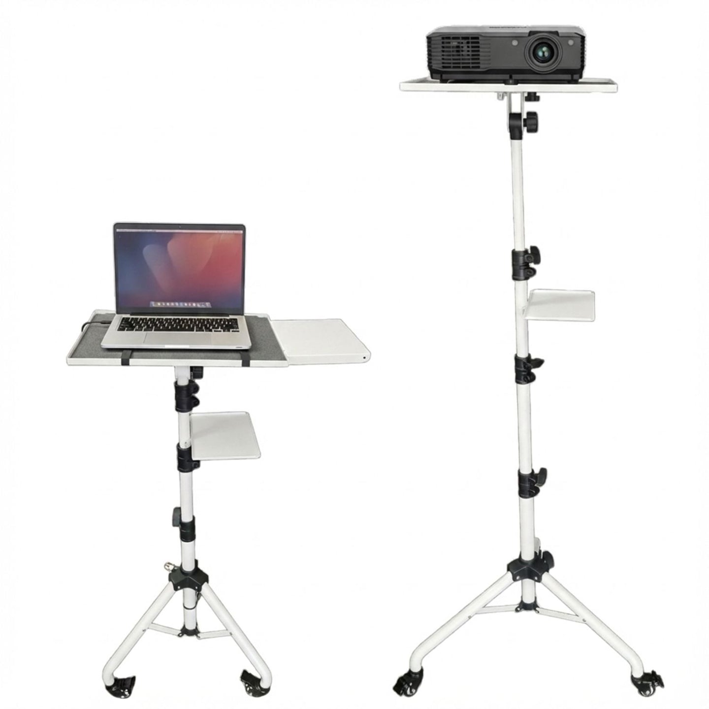 Adjustable Projector Stand Tripod - 71" Portable Laptop Floor Stand with 2 Trays