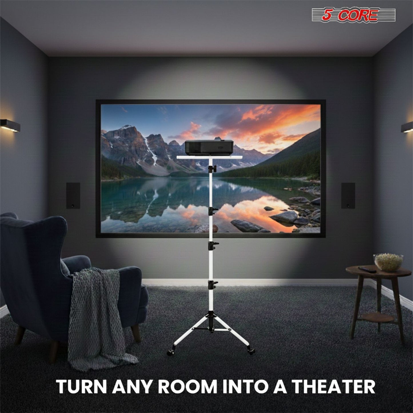 Adjustable Projector Stand Tripod - 71" Portable Laptop Floor Stand with 2 Trays