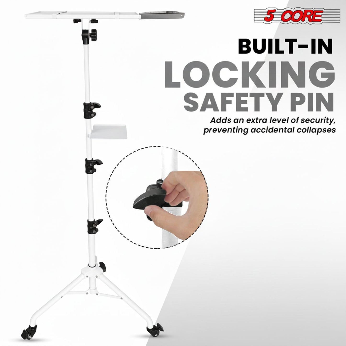 Adjustable Projector Stand Tripod - 71" Portable Laptop Floor Stand with 2 Trays