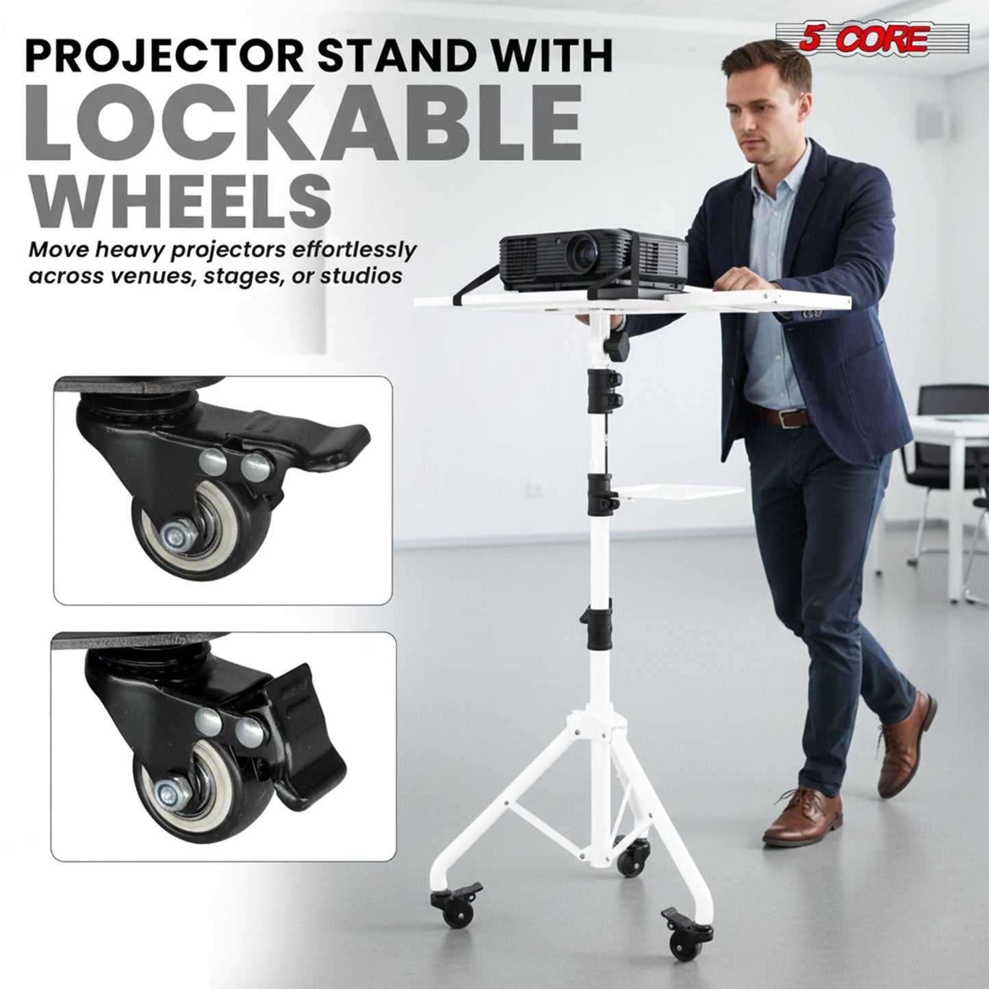Adjustable Projector Stand Tripod - 71" Portable Laptop Floor Stand with 2 Trays