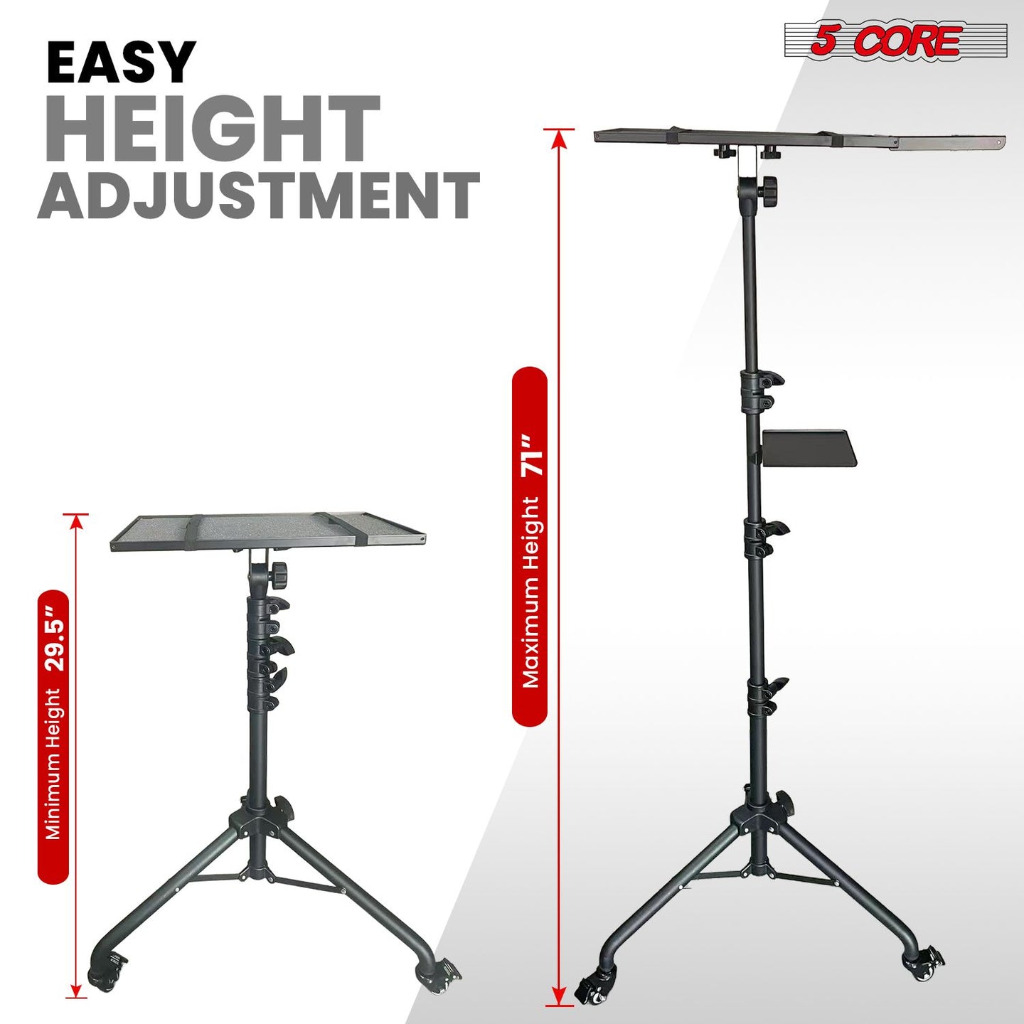 Adjustable Projector Stand Tripod - 71" Portable Laptop Floor Stand with 2 Trays