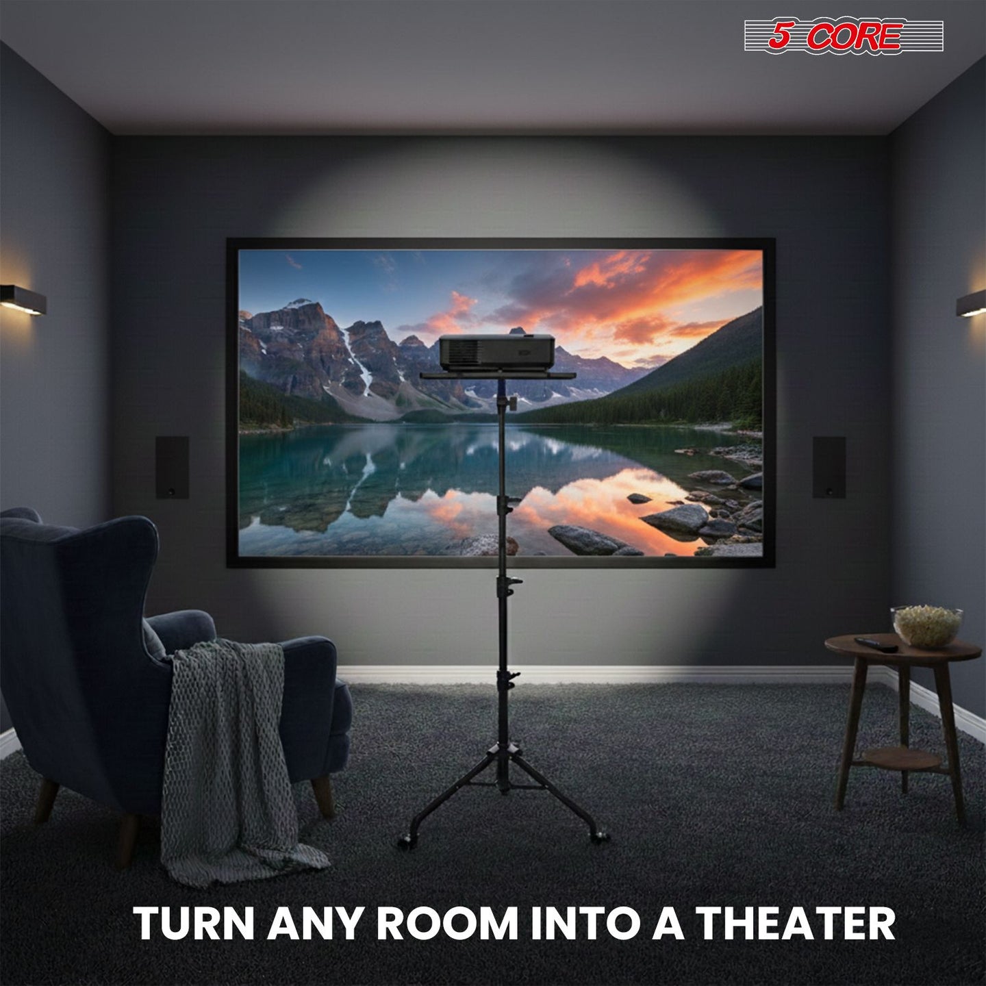 Adjustable Projector Stand Tripod - 71" Portable Laptop Floor Stand with 2 Trays