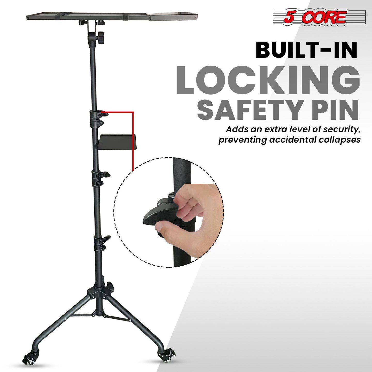 Adjustable Projector Stand Tripod - 71" Portable Laptop Floor Stand with 2 Trays