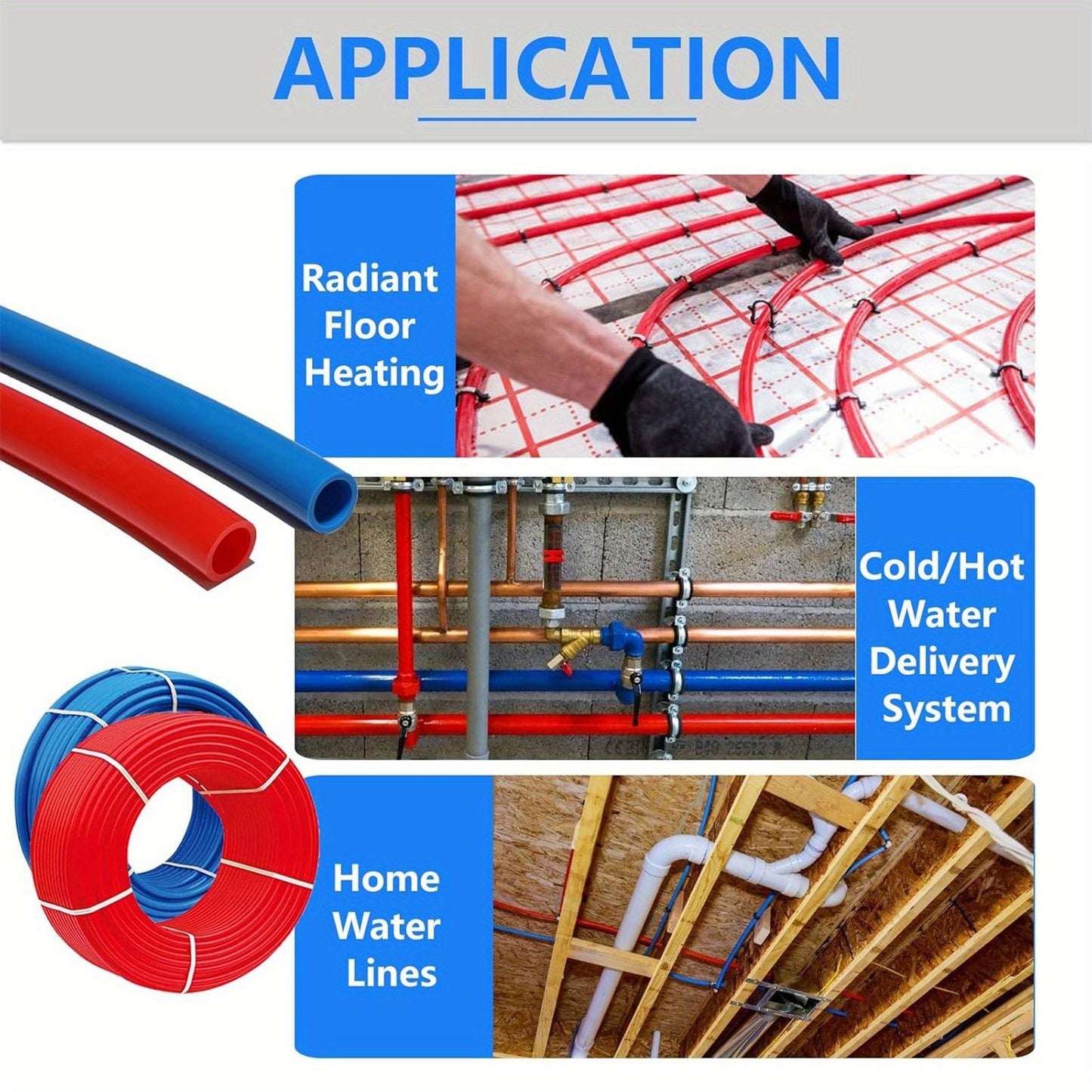 PEX Pipe 1/2 Inch 100ft 2 Rolls PEX Tubing EVOH Pex-B Pipe Non Oxygen Barrier Durable Leakage-Proof Flexible for Residential Water Lines in Homes pex Radiant Heat Tubing(Red+Blue)