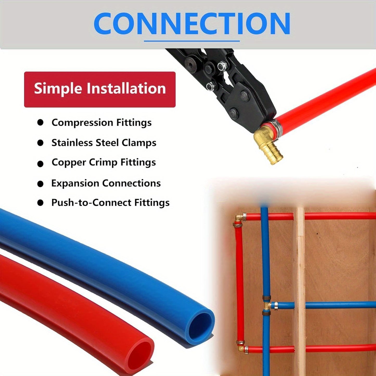 PEX Pipe 1/2 Inch 100ft 2 Rolls PEX Tubing EVOH Pex-B Pipe Non Oxygen Barrier Durable Leakage-Proof Flexible for Residential Water Lines in Homes pex Radiant Heat Tubing(Red+Blue)