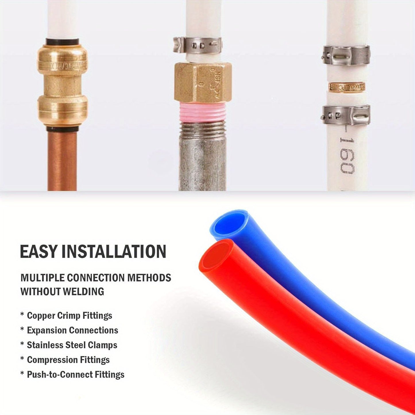 PEX Pipe 1/2 Inch 100ft 2 Rolls PEX Tubing EVOH Pex-B Pipe Non Oxygen Barrier Durable Leakage-Proof Flexible for Residential Water Lines in Homes pex Radiant Heat Tubing(Red+Blue)