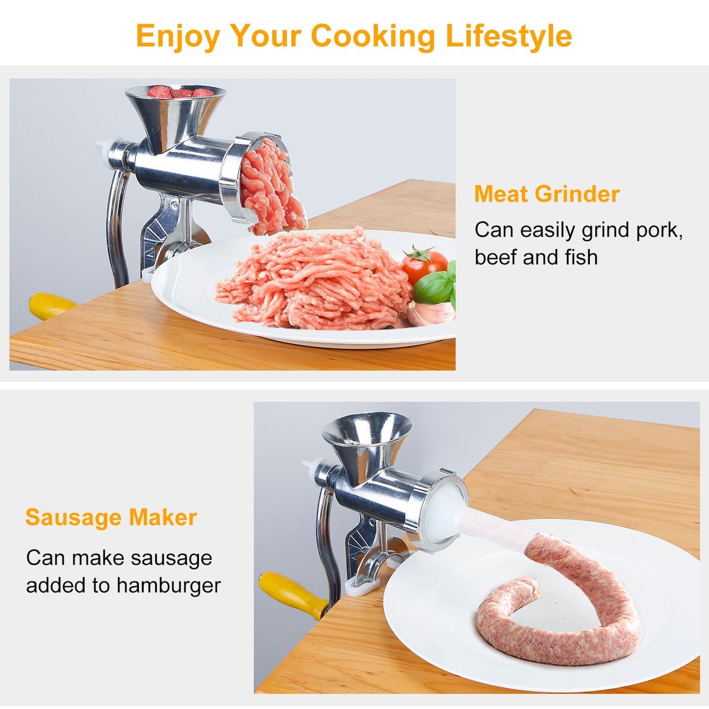 Ergonomic Manual Meat Grinder – 3cm Clamp, Sausage & Noodle Maker, Anti-Scratch Table Clamp