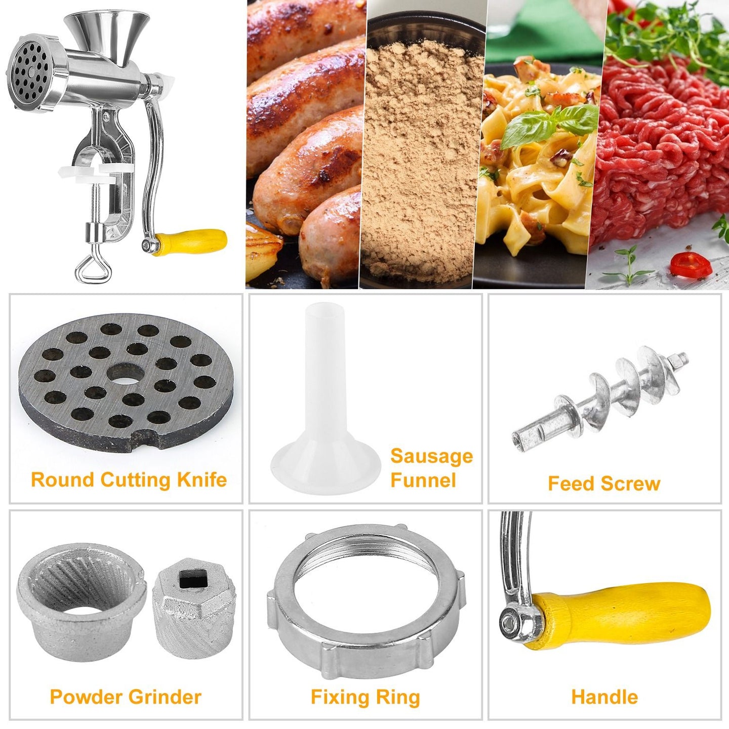 Ergonomic Manual Meat Grinder – 3cm Clamp, Sausage & Noodle Maker, Anti-Scratch Table Clamp