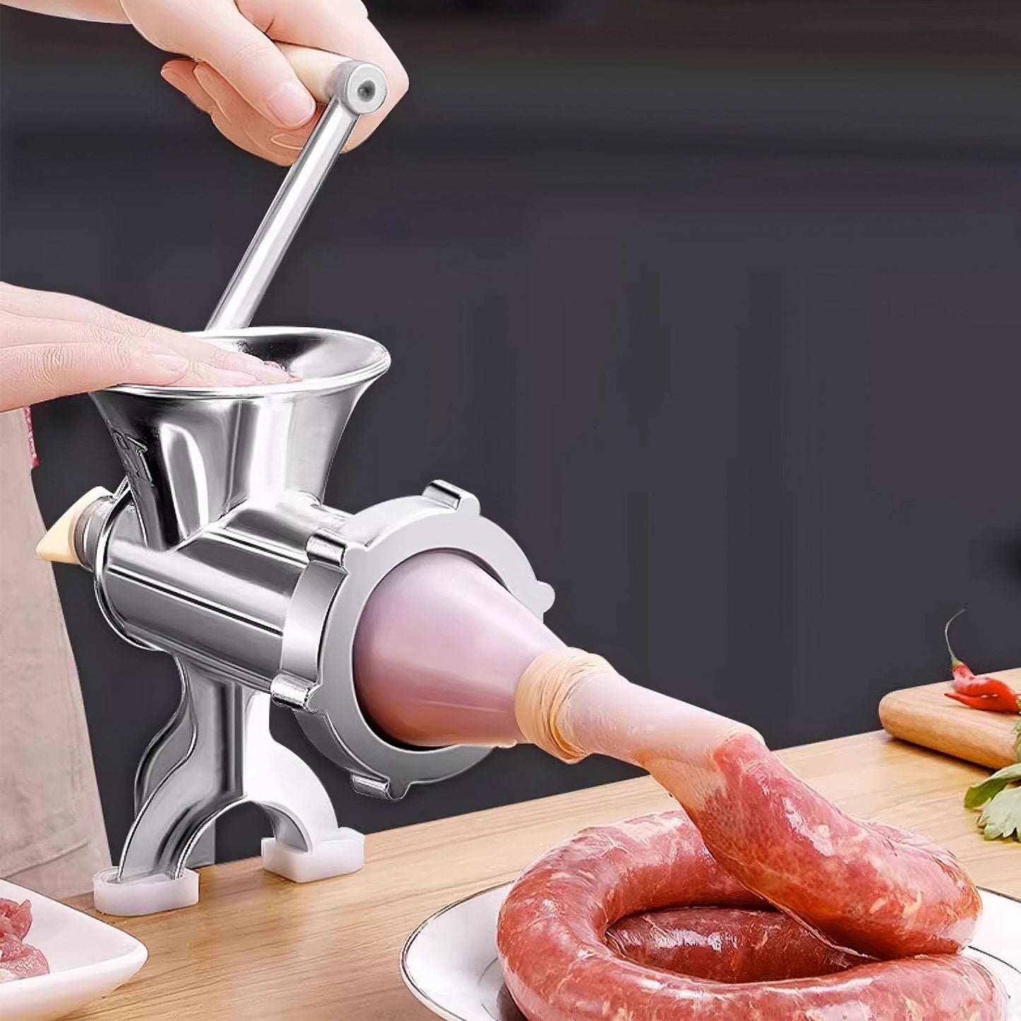 Ergonomic Manual Meat Grinder – 3cm Clamp, Sausage & Noodle Maker, Anti-Scratch Table Clamp