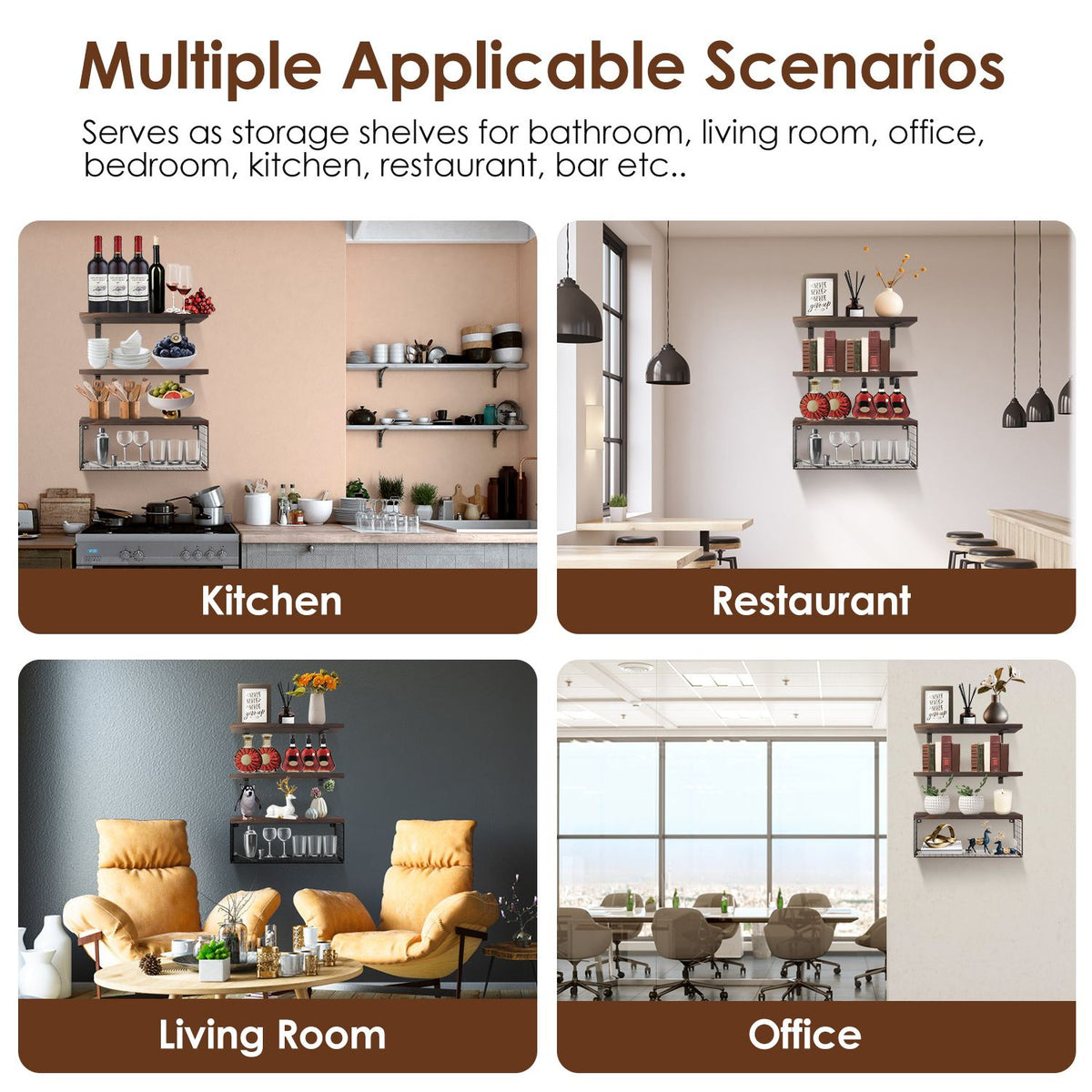 Multifunctional 2-in-1 Floating Shelves with Basket – Rustic Paulownia Wood