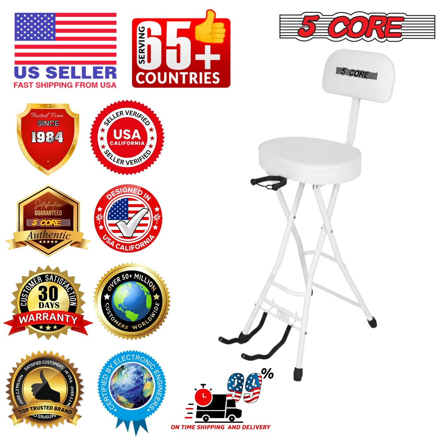 Padded Guitar Stool with Backrest, Built-in Stand & Footrest
