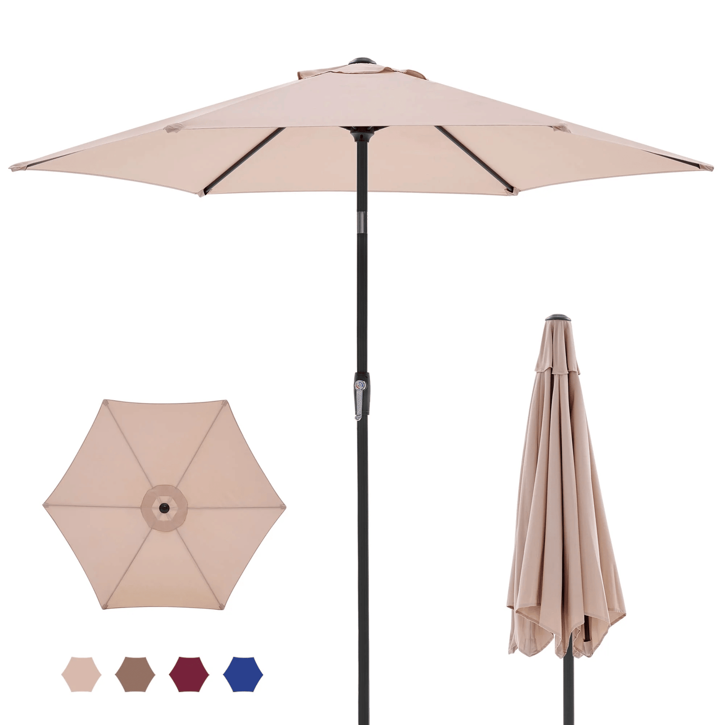 7.5ft Outdoor Patio Umbrella with Tilt Button & Hand Crank, 6-Rib UV-Resistant Waterproof Canopy