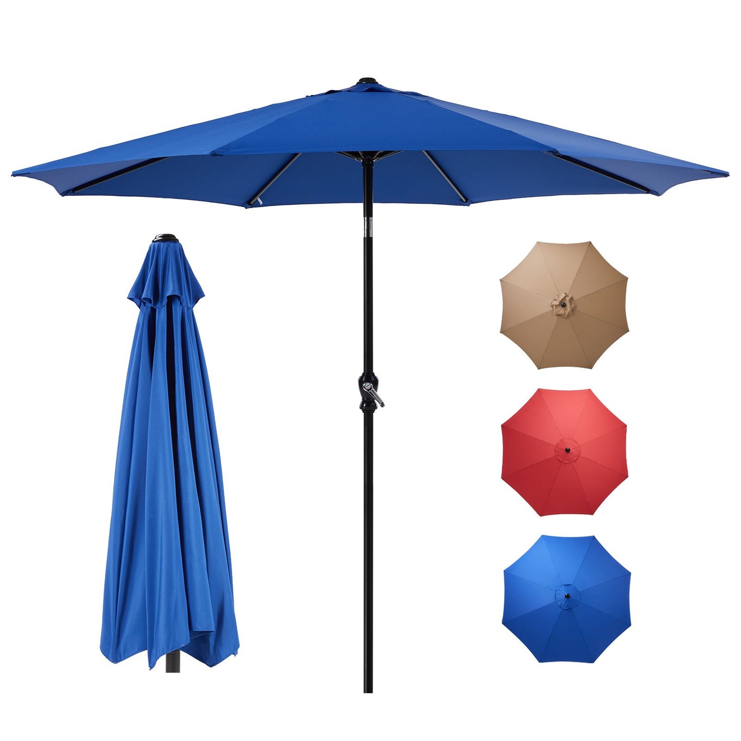 7.5ft Outdoor Patio Umbrella with Tilt Button & Hand Crank, 6-Rib UV-Resistant Waterproof Canopy