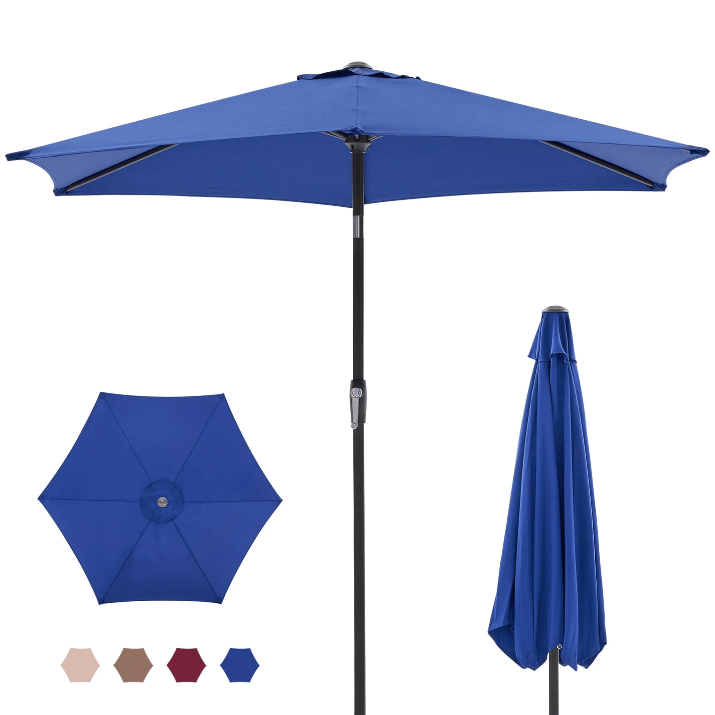 7.5ft Outdoor Patio Umbrella with Tilt Button & Hand Crank, 6-Rib UV-Resistant Waterproof Canopy