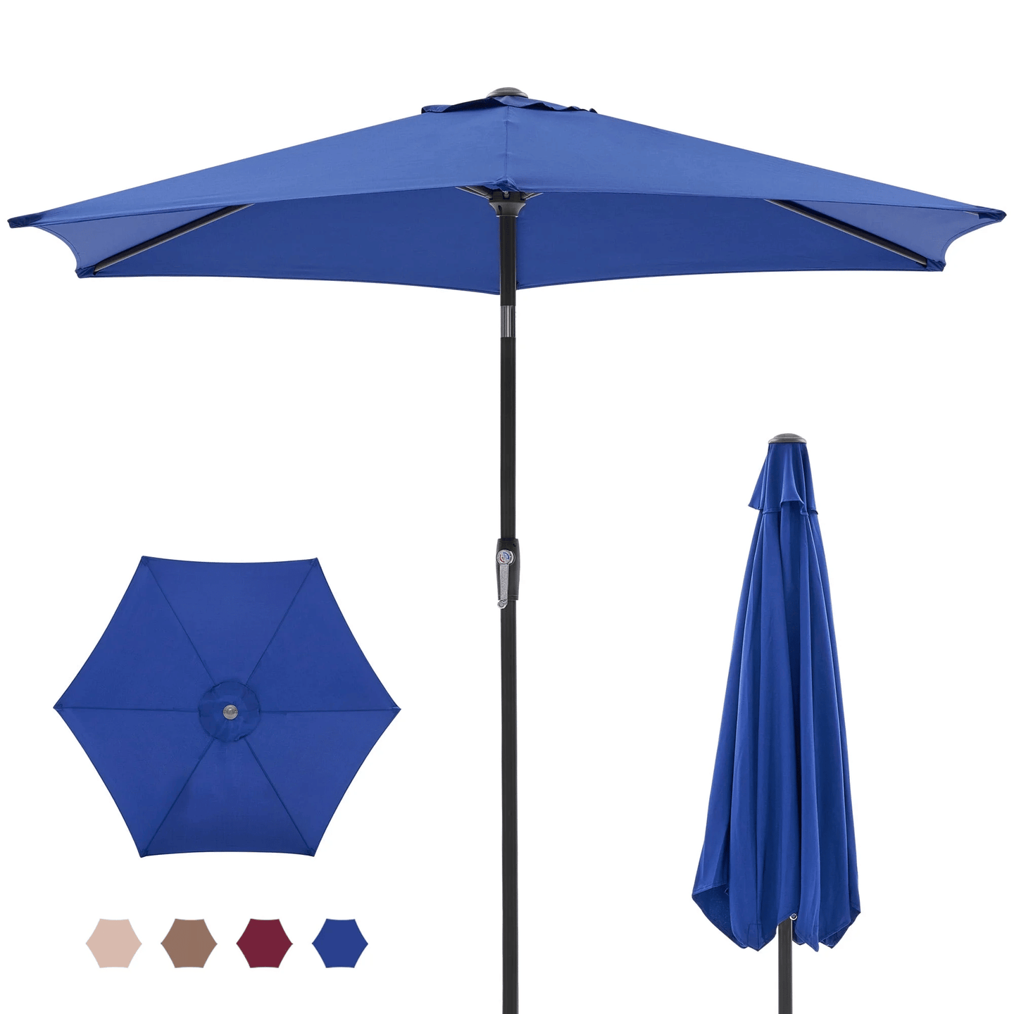 7.5ft Outdoor Patio Umbrella with Tilt Button & Hand Crank, 6-Rib UV-Resistant Waterproof Canopy