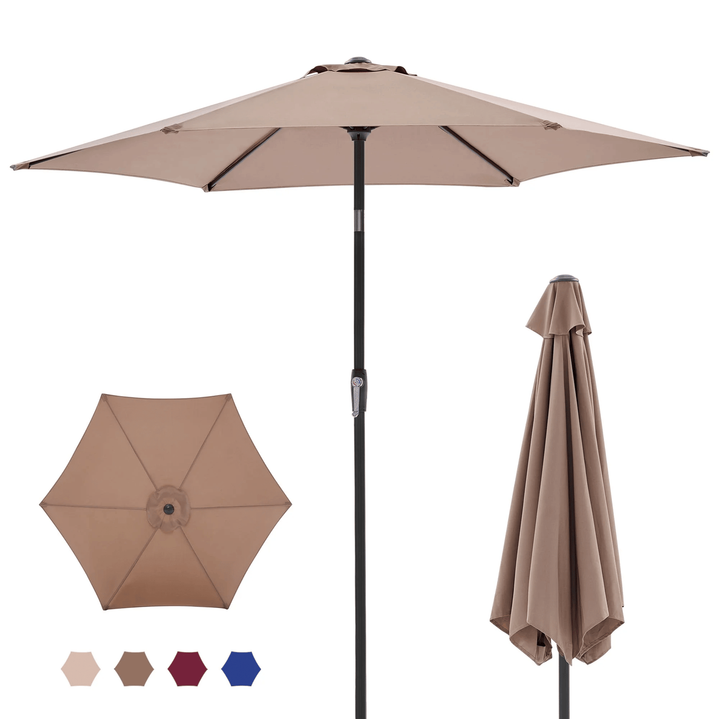 7.5ft Outdoor Patio Umbrella with Tilt Button & Hand Crank, 6-Rib UV-Resistant Waterproof Canopy