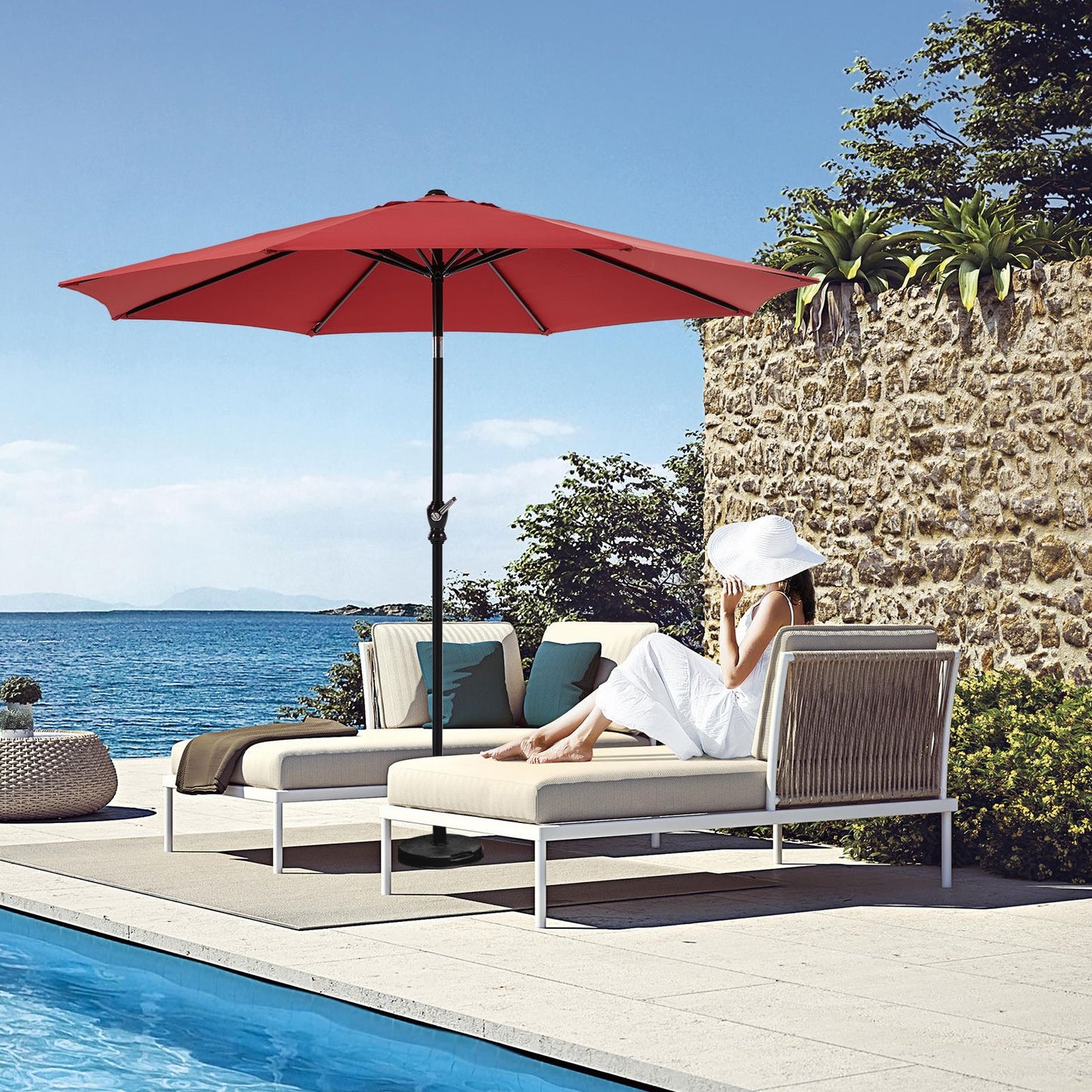 7.5ft Outdoor Patio Umbrella with Tilt Button & Hand Crank, 6-Rib UV-Resistant Waterproof Canopy