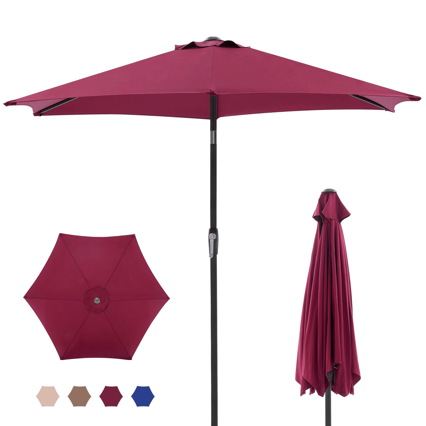 7.5ft Outdoor Patio Umbrella with Tilt Button & Hand Crank, 6-Rib UV-Resistant Waterproof Canopy
