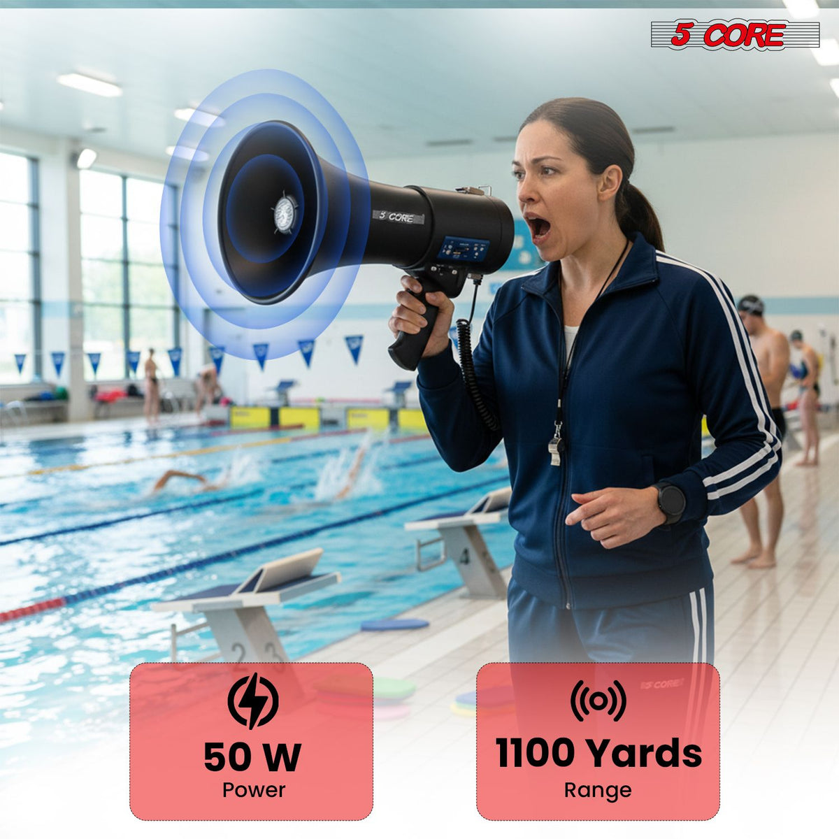 5 Core Megaphone 50W Bluetooth Rechargeable Portable Bullhorn 1100 Yards w Siren