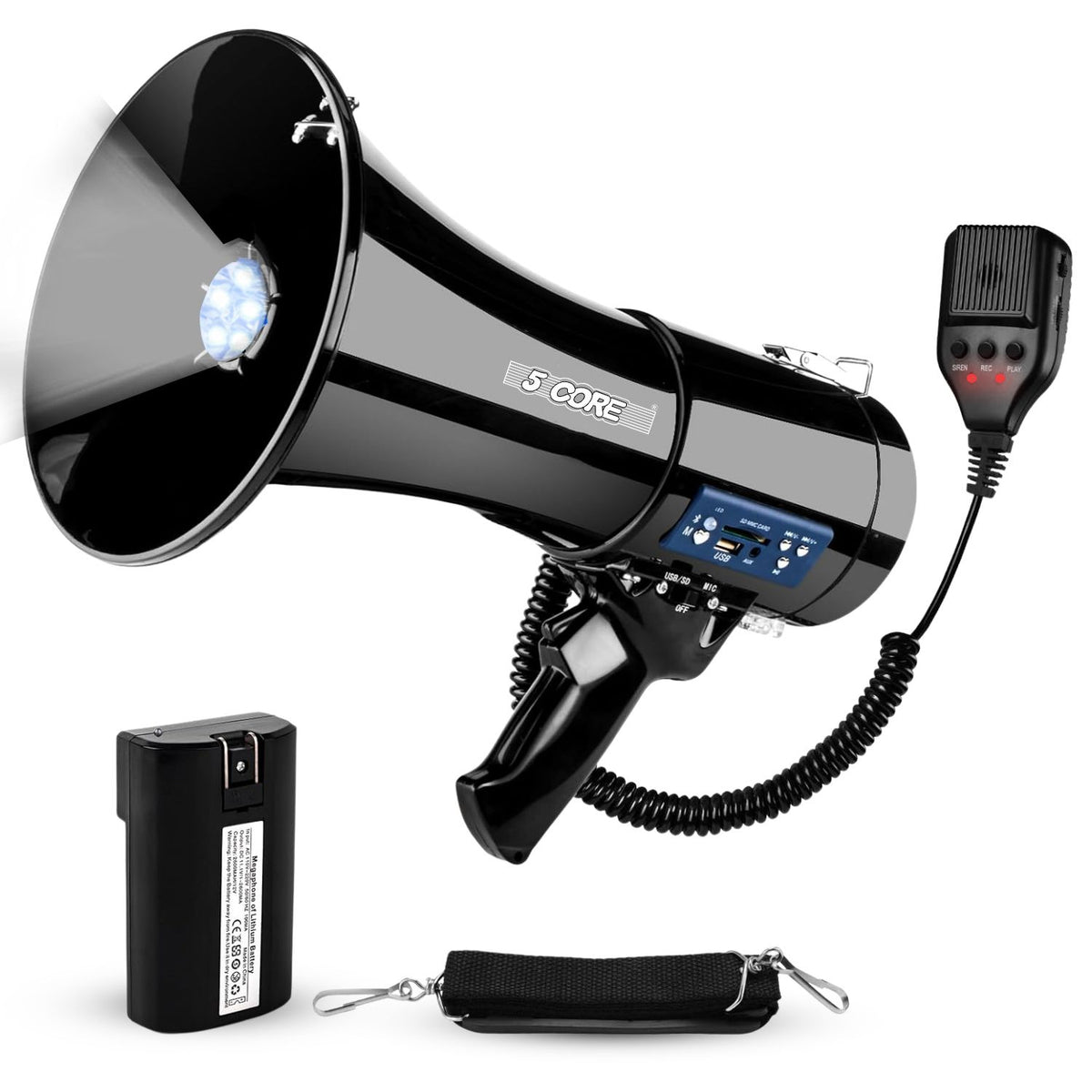 5 Core Megaphone 50W Bluetooth Rechargeable Portable Bullhorn 1100 Yards w Siren