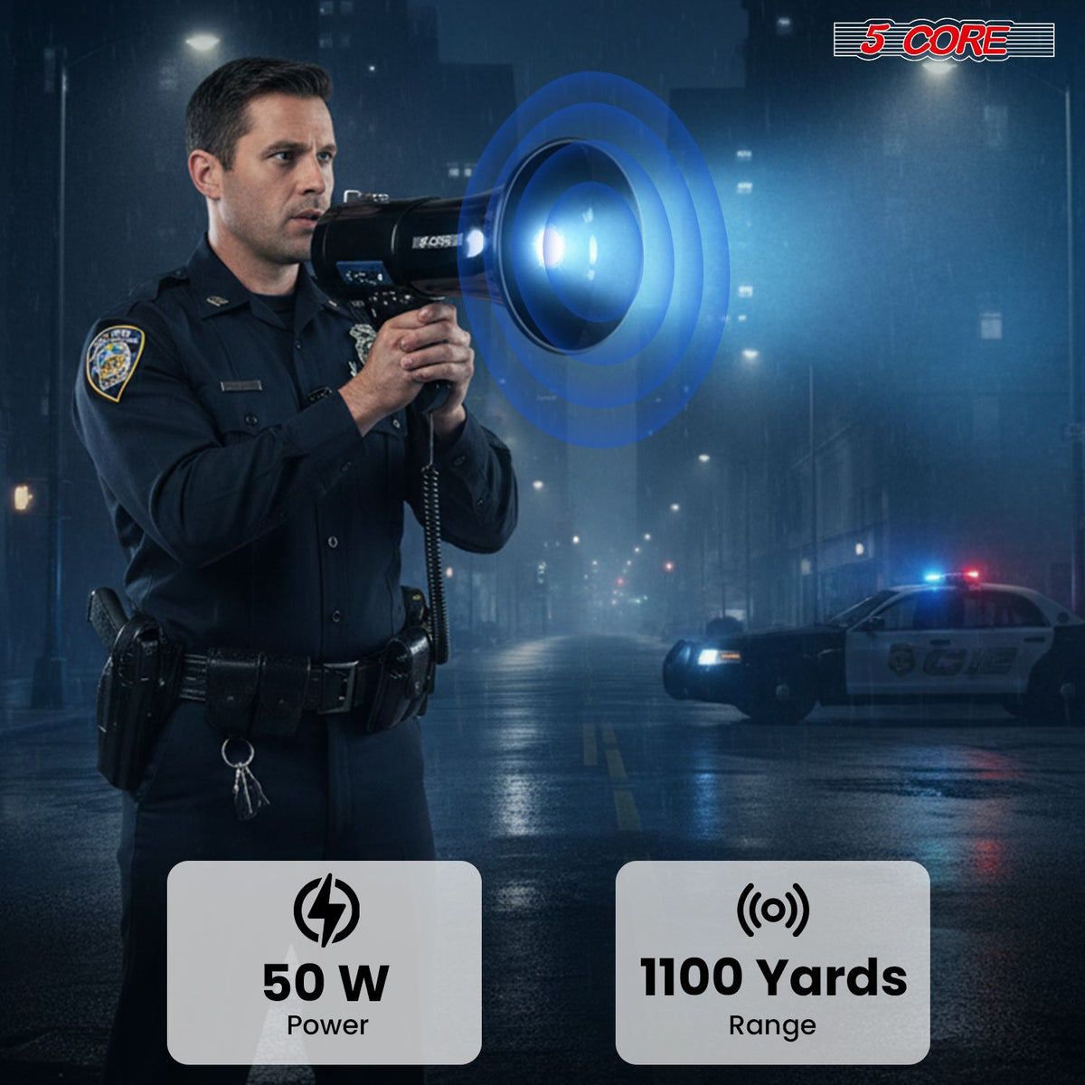 5 Core Megaphone 50W Bluetooth Rechargeable Portable Bullhorn 1100 Yards w Siren