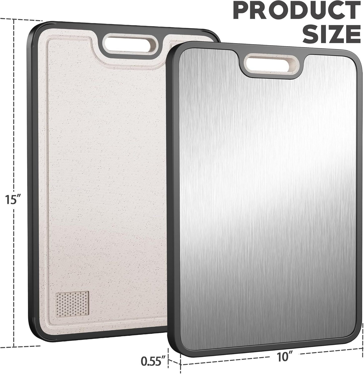 Double-Sided Titanium Cutting Board 15" x 10" with Non-Slip Silicone Edges & Drainage Channels