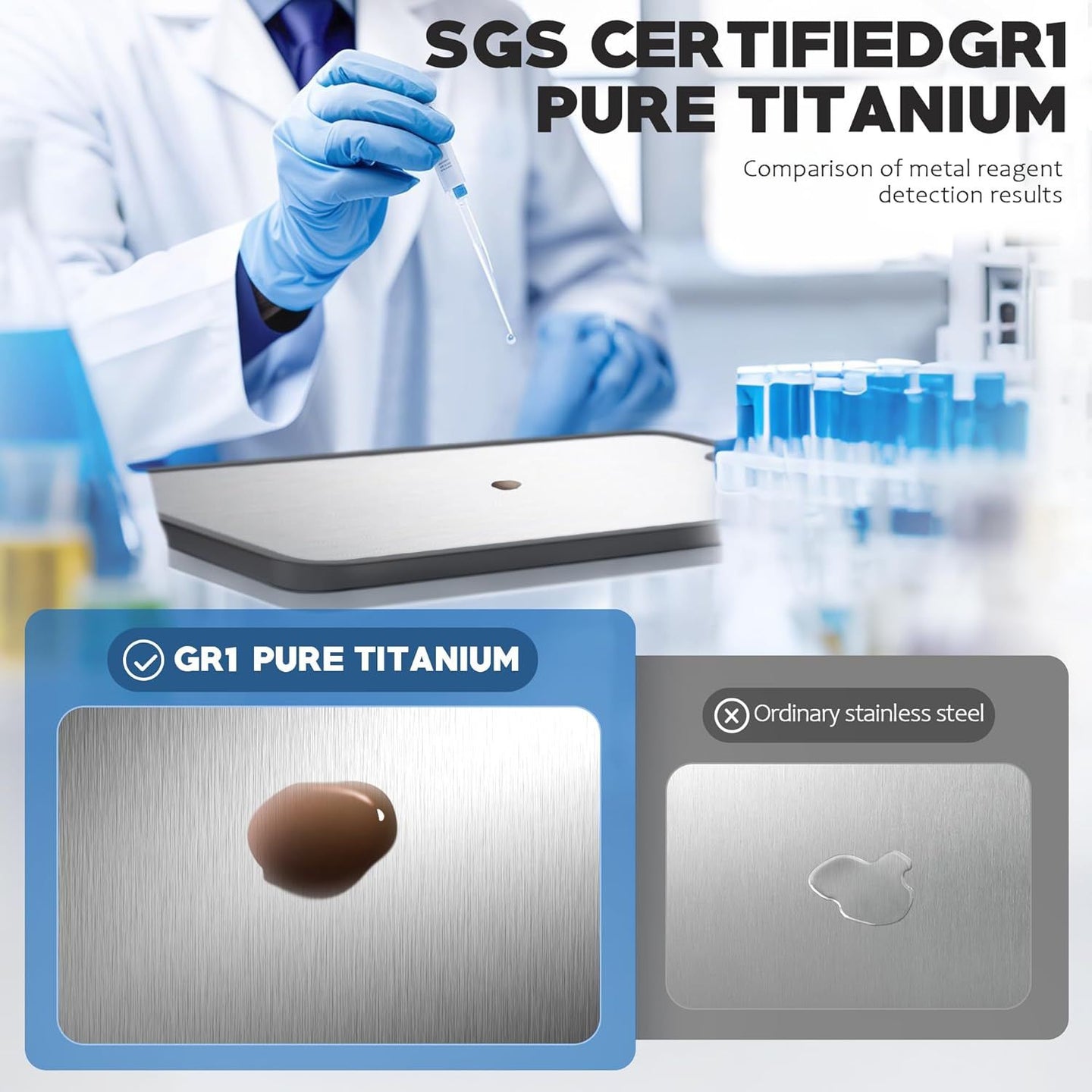 Double-Sided Titanium Cutting Board 15" x 10" with Non-Slip Silicone Edges & Drainage Channels