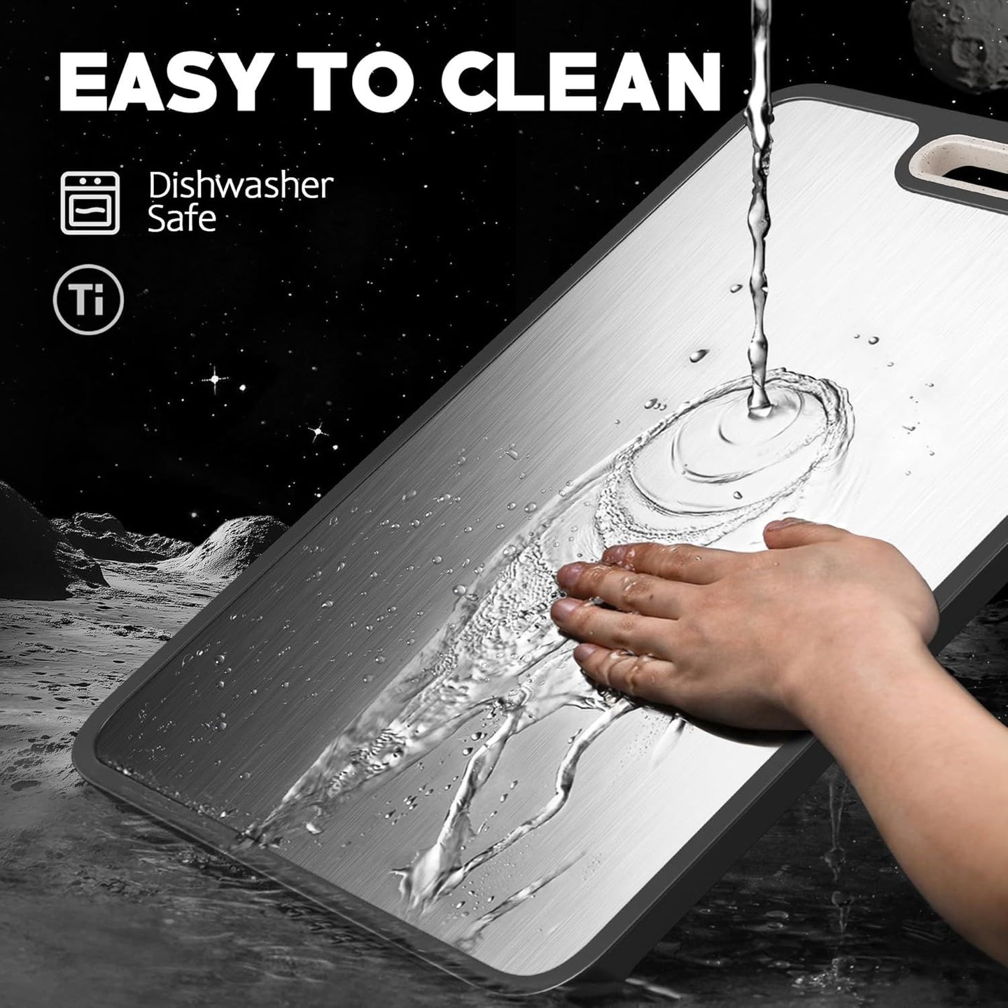 Double-Sided Titanium Cutting Board 15" x 10" with Non-Slip Silicone Edges & Drainage Channels