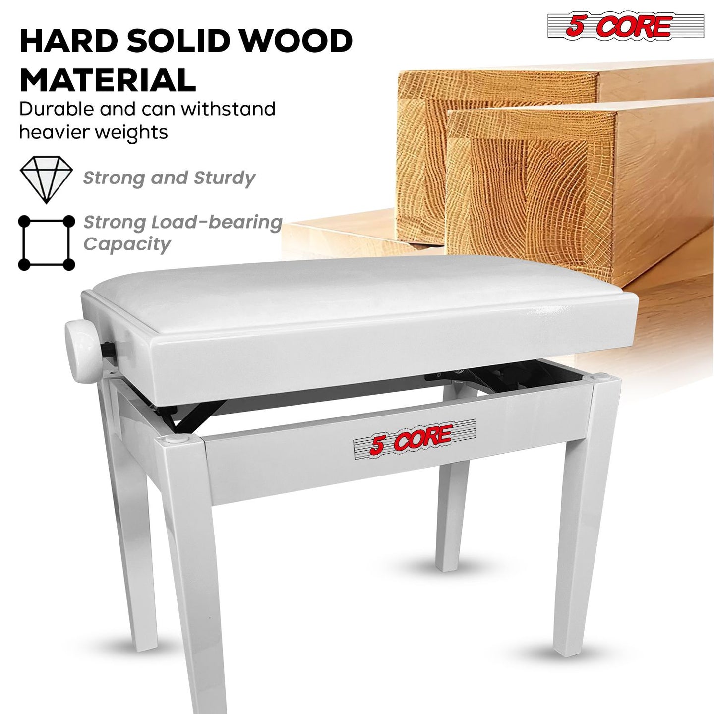 Adjustable Piano Bench - Padded Solid Wood Keyboard Stool (18"-22")