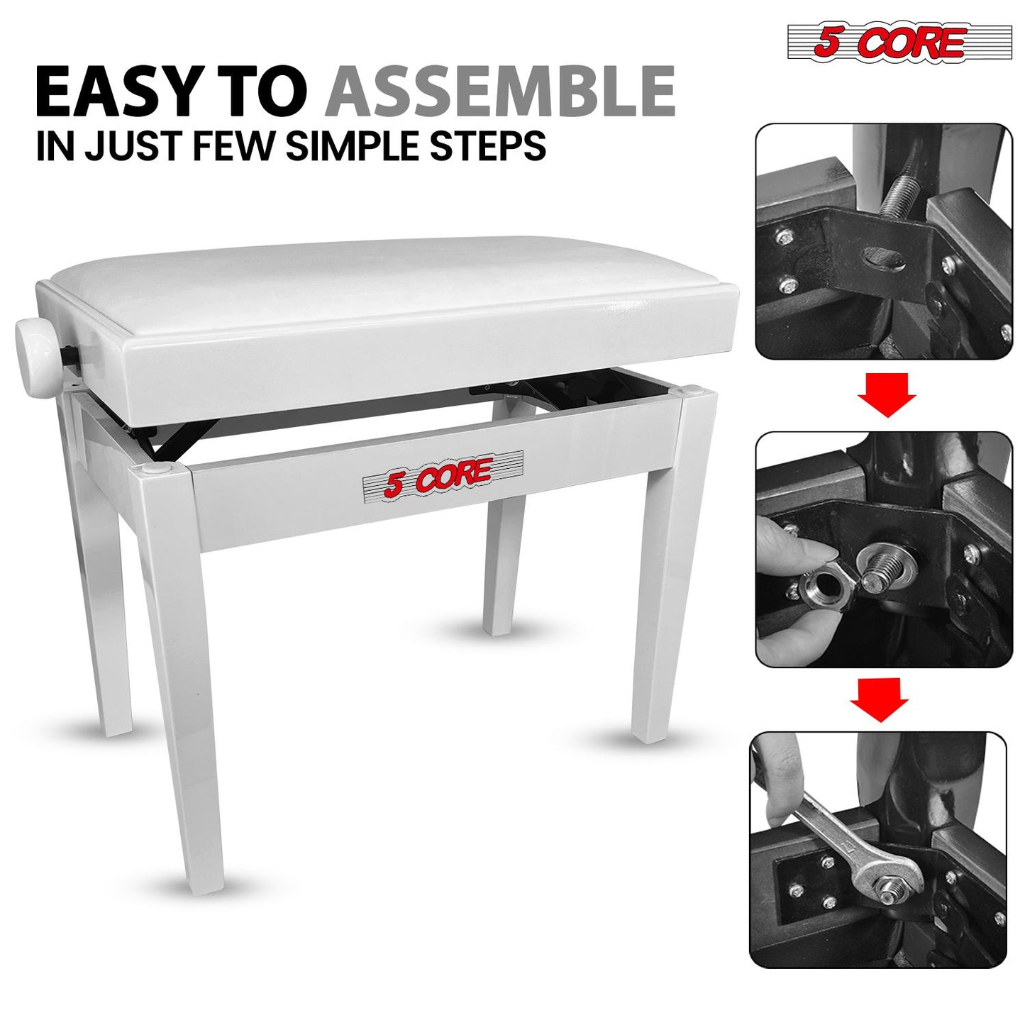 Adjustable Piano Bench - Padded Solid Wood Keyboard Stool (18"-22")