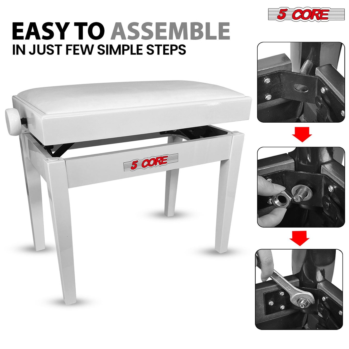 Adjustable Piano Bench - Padded Solid Wood Keyboard Stool (18"-22")