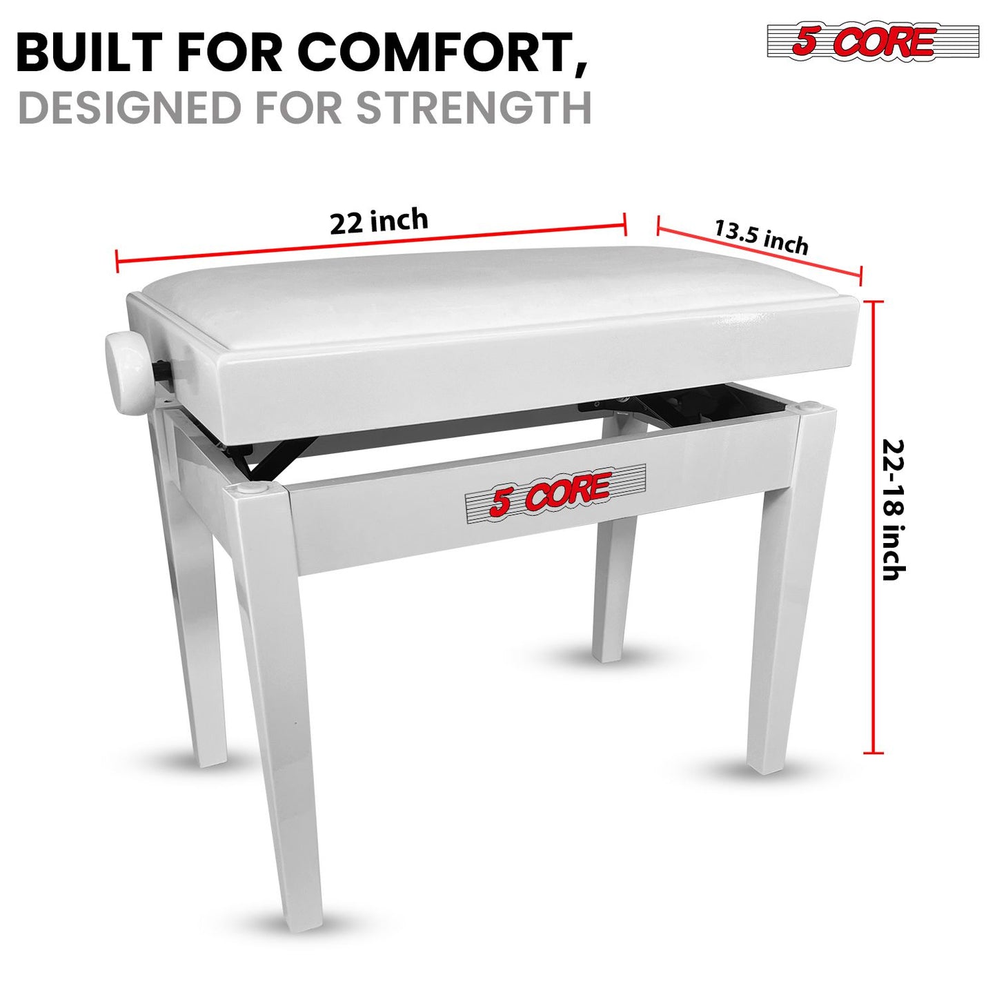 Adjustable Piano Bench - Padded Solid Wood Keyboard Stool (18"-22")
