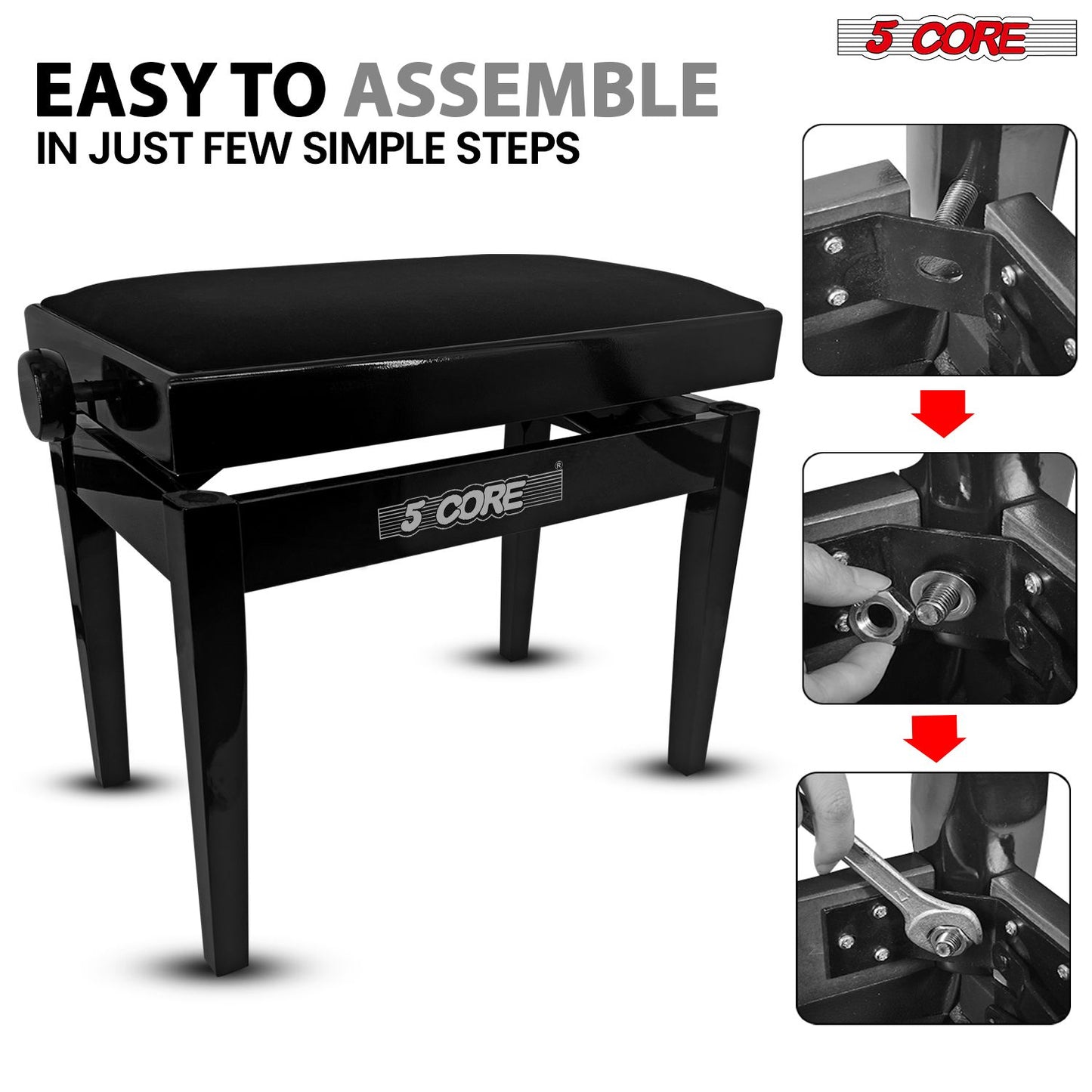 Adjustable Piano Bench - Padded Solid Wood Keyboard Stool (18"-22")
