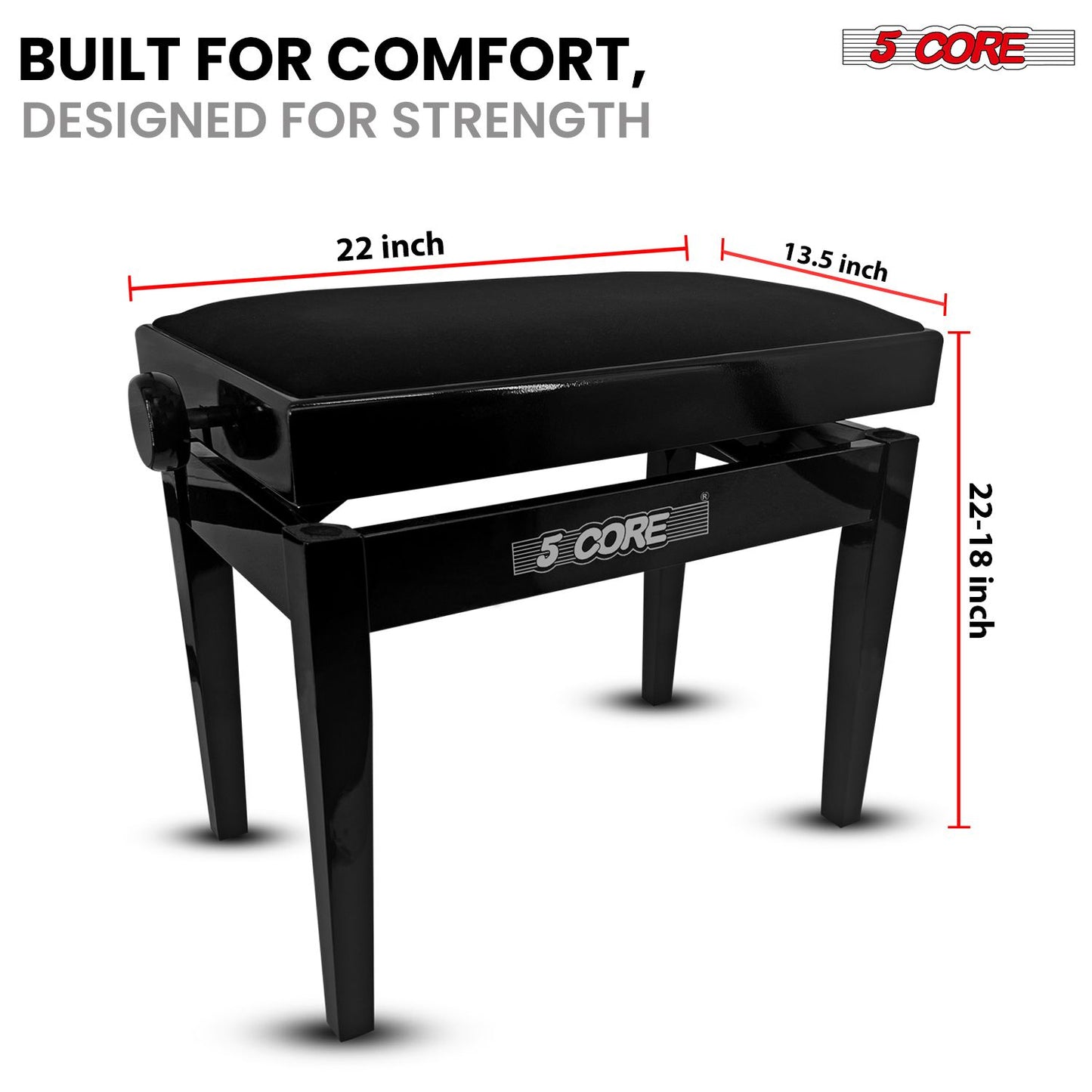 Adjustable Piano Bench - Padded Solid Wood Keyboard Stool (18"-22")