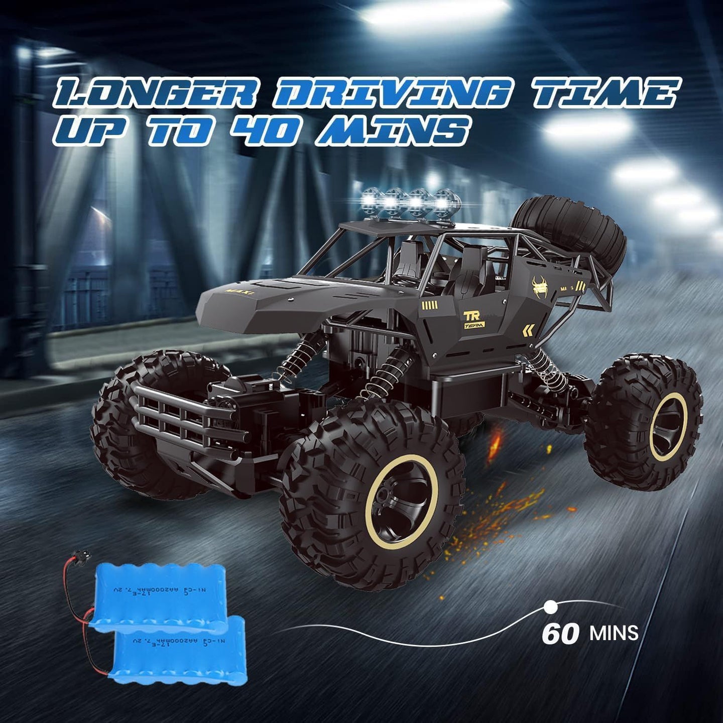RC Rock Crawler Monster Truck 1:12 Scale 4WD Remote Control Car with 2 Batteries