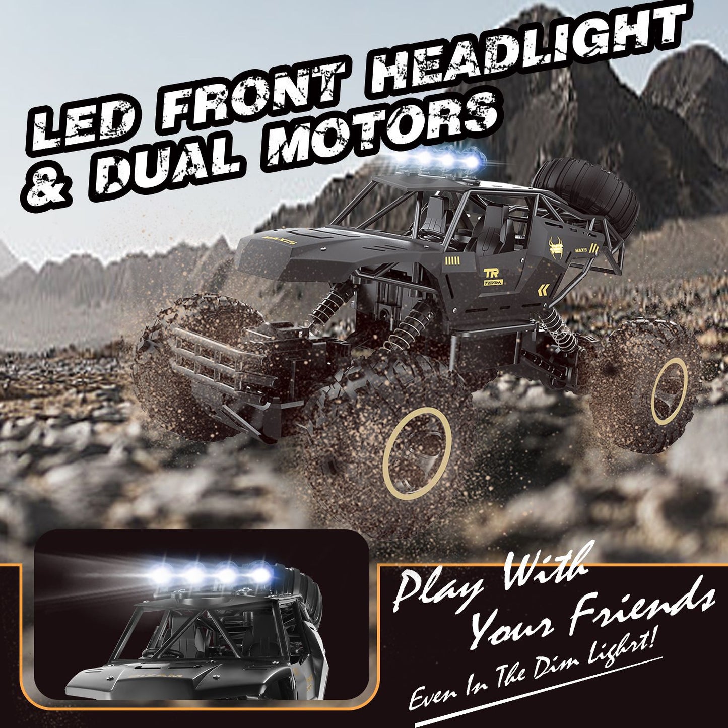 RC Rock Crawler Monster Truck 1:12 Scale 4WD Remote Control Car with 2 Batteries