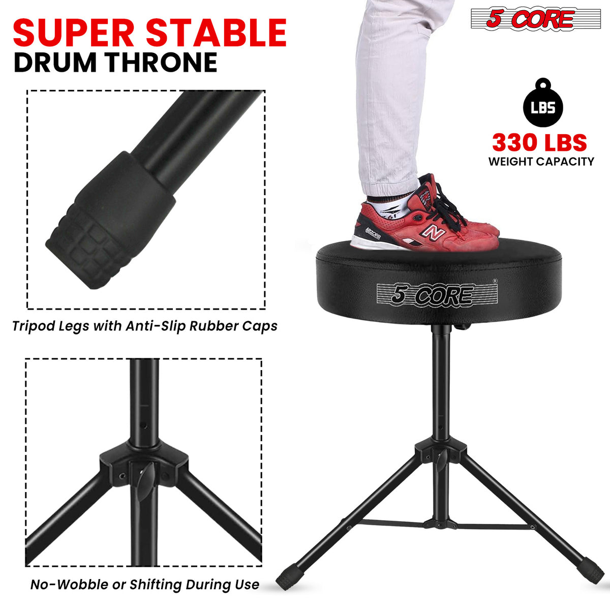 5 Core Drum Throne Padded Guitar Stool Height Adjustable Drummer Seat Music Chair for Adults And Kids - DS 01