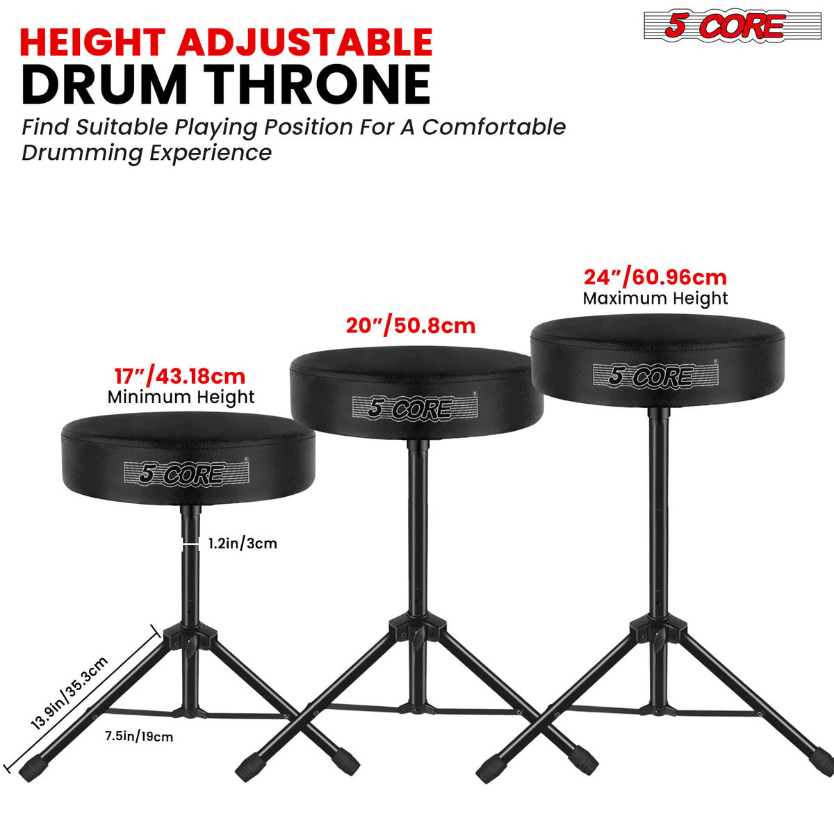 5 Core Drum Throne Padded Guitar Stool Height Adjustable Drummer Seat Music Chair for Adults And Kids - DS 01