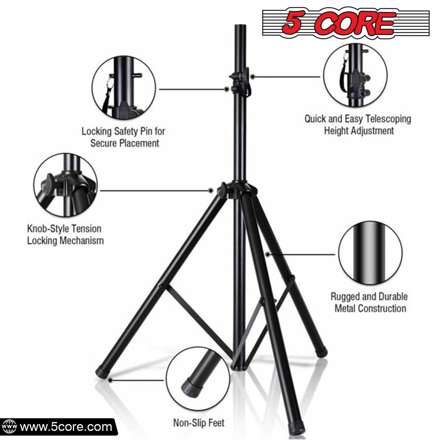 Heavy Duty Adjustable Tripod Speaker Stands Pair, Floor DJ Studio Monitor Pole Mount, Up to 72 Inch