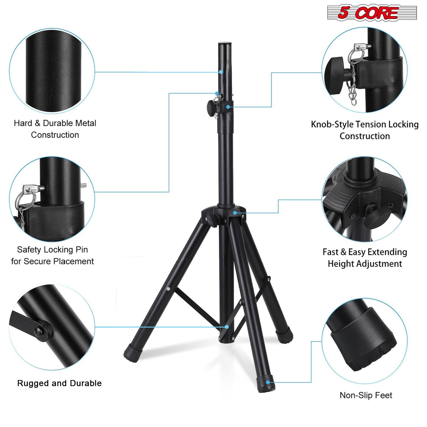 Heavy Duty Adjustable Tripod Speaker Stands Pair, Floor DJ Studio Monitor Pole Mount, Up to 72 Inch
