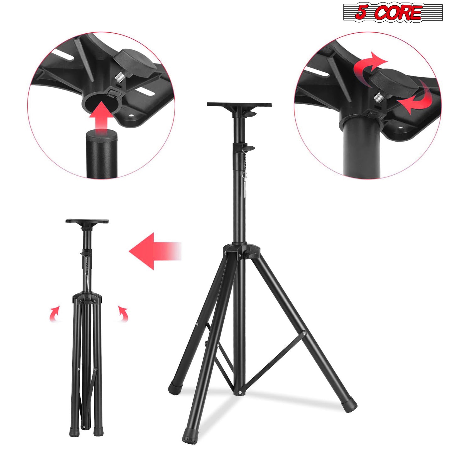 Heavy Duty Adjustable Tripod Speaker Stands Pair, Floor DJ Studio Monitor Pole Mount, Up to 72 Inch