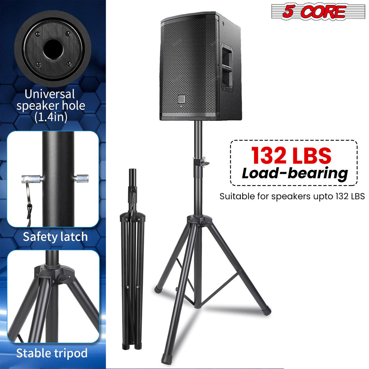 Heavy Duty Adjustable Tripod Speaker Stands Pair, Floor DJ Studio Monitor Pole Mount, Up to 72 Inch